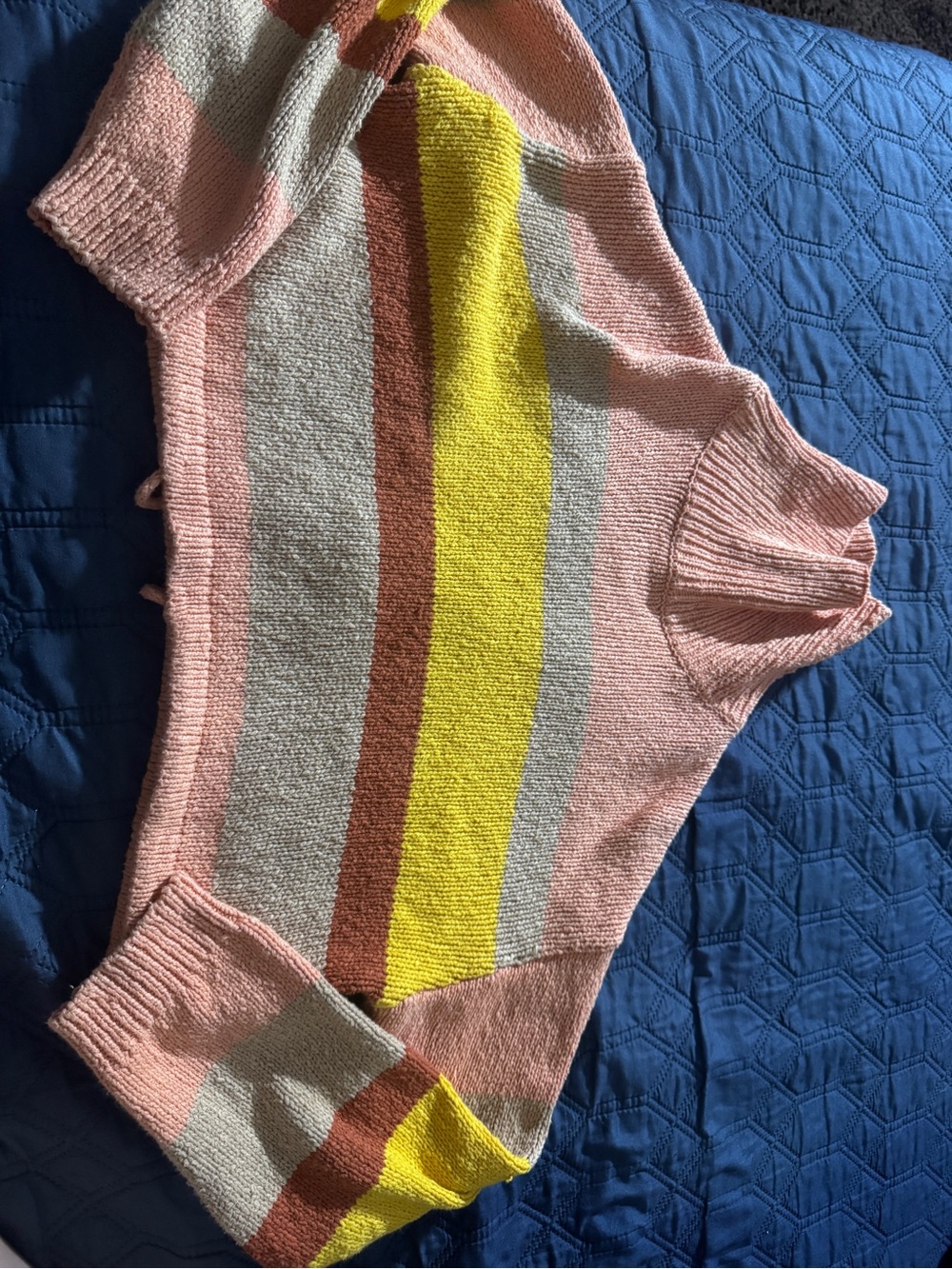 Lush Pink Striped Cowl Neck Sweater with Yellow Accent